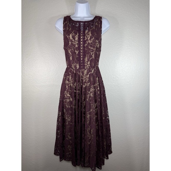 Lane Bryant Dresses & Skirts - Lane Bryant Sleeveless Maroon Lace Overlay Nude Lining Dress Size 12 Cottagecore